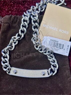 Michael Kors Women’s Silver Pave Chain ID Necklace